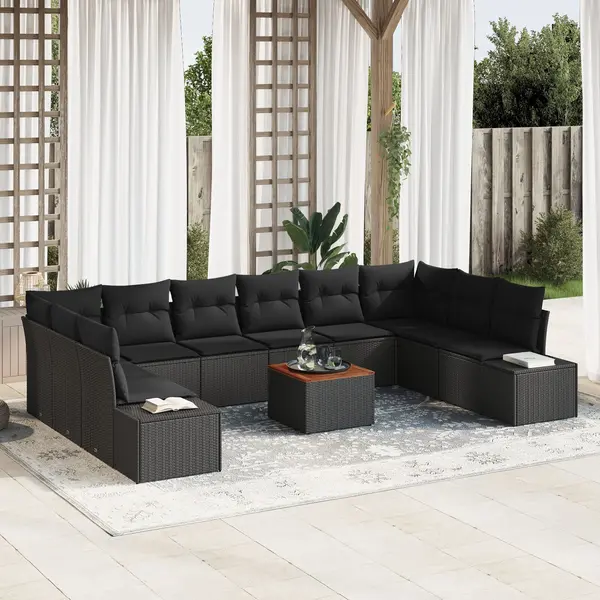 Gossi set de sofa de 11 piese pentru gradina cu perne negru poli ratan acacia