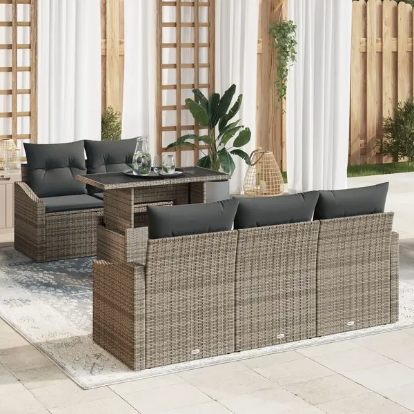 Gossi set de sofa de gradina cu 6 piese si perne gri din ratan poli