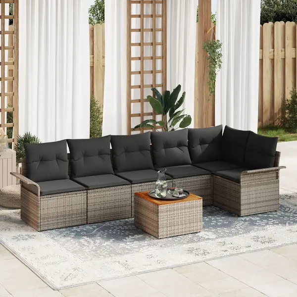 Gossi set de sofa de gradina cu 7 piese gri poliratan acacia