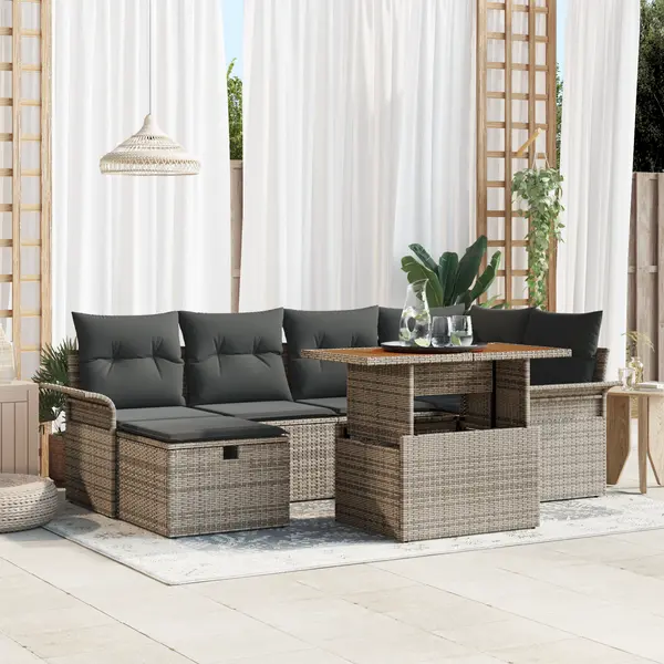 Gossi set de sofa de gradina cu 7 piese si perne gri din ratan polimeric