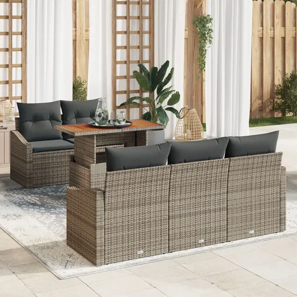 Gossi set de sofa gradina cu 6 piese si perne gri ratan plastic