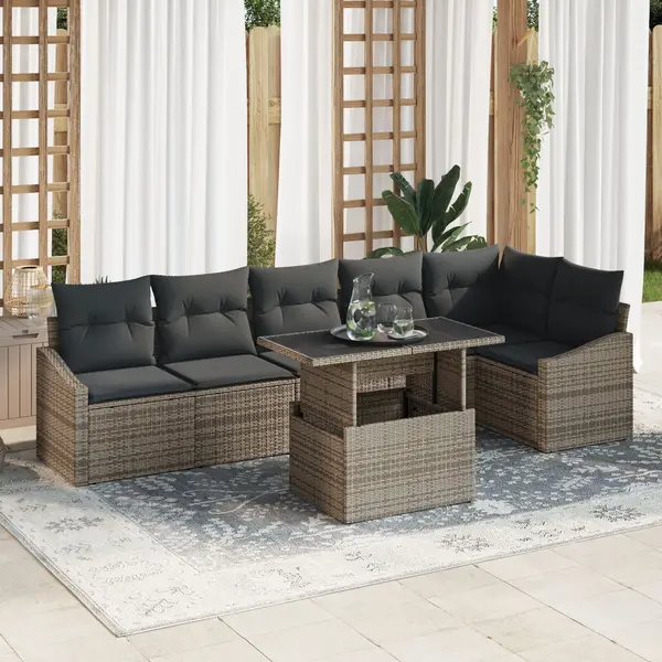 Gossi set de sofa pentru gradina cu 7 piese si perne gri din ratan poli