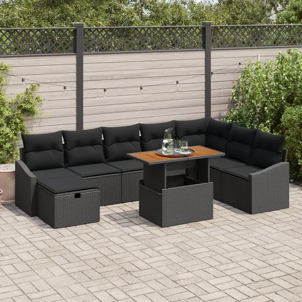 Gossi set de sofa pentru gradina cu perne, negru, poliratan