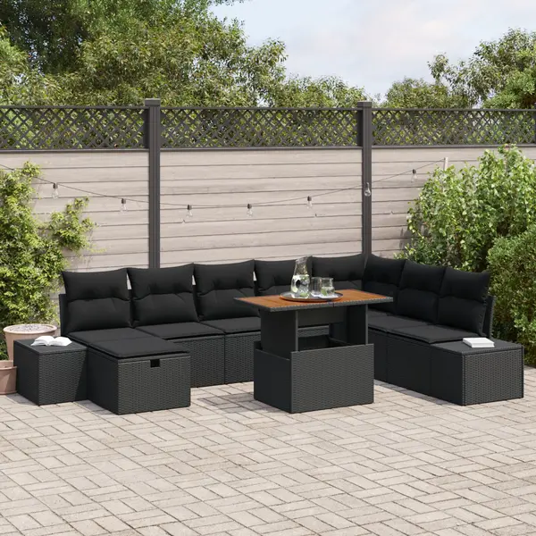 Gossi set de sofe pentru gradina 9 piese cu perne negru ratan poli