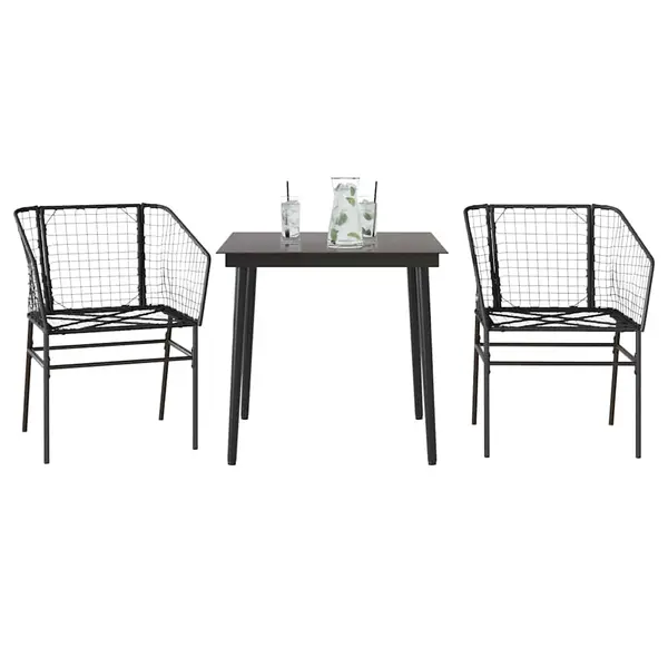 Gossi set de sufragerie de gradina 3 piese sticla neagra poli ratan