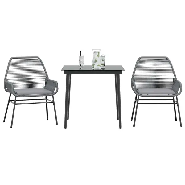 Gossi set de sufragerie de gradina 3 piese sticla poliratan gri