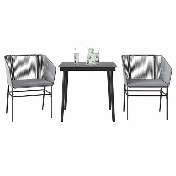 Gossi set de sufragerie de gradina 3 piese sticla poliratan gri