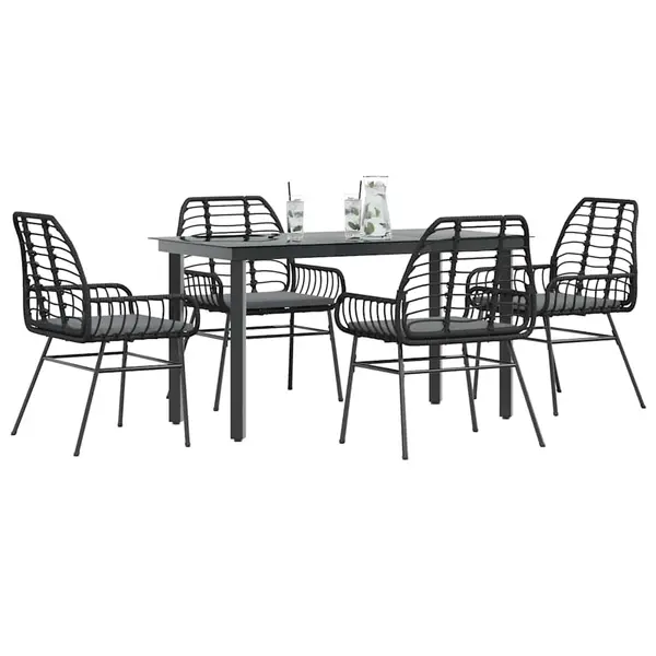 Gossi set de sufragerie de gradina 5 piese neagra sticla poly rattan