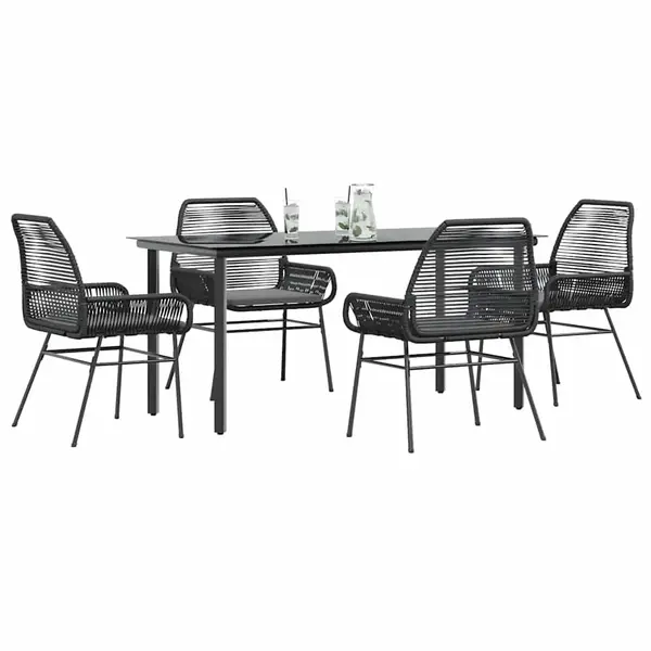 Gossi set de sufragerie de gradina 5 piese neagra sticla poly rattan