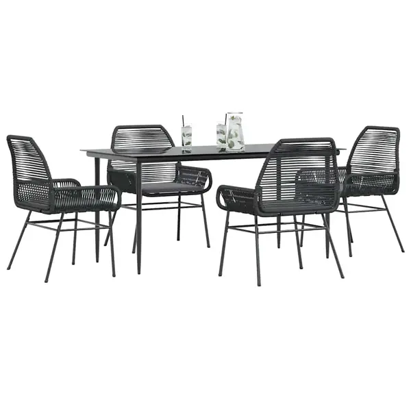 Gossi set de sufragerie de gradina 5 piese neagra sticla poly rattan