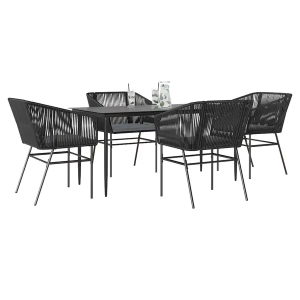 Gossi set de sufragerie de gradina 5 piese neagra sticla poly rattan