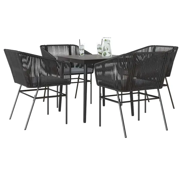 Gossi set de sufragerie de gradina 5 piese neagra sticla poly rattan