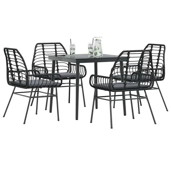 Gossi set de sufragerie de gradina 5 piese neagra sticla poly rattan
