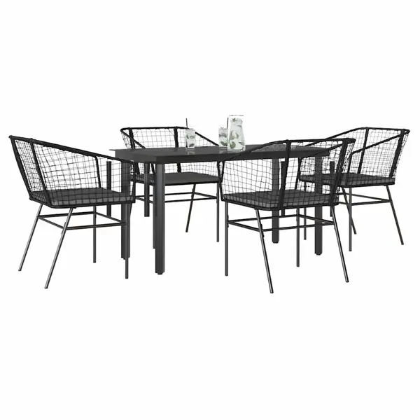 Gossi set de sufragerie de gradina 5 piese neagra sticla poly rattan