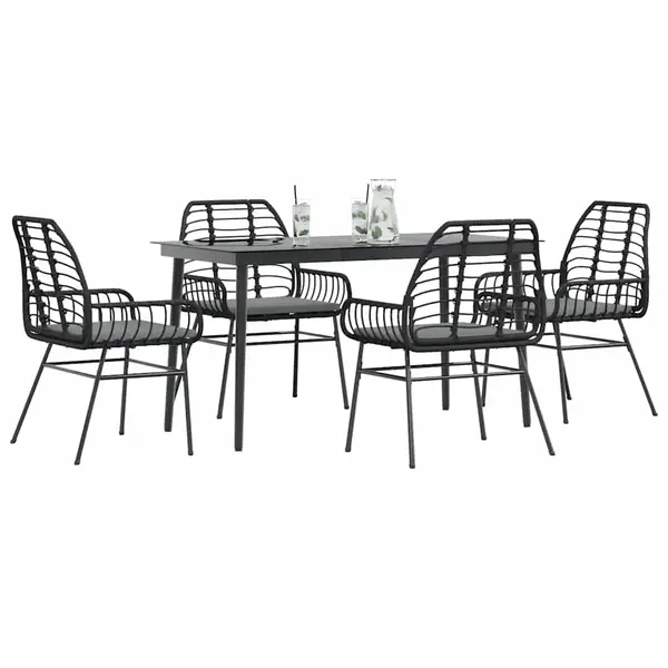 Gossi set de sufragerie de gradina 5 piese neagra sticla poly rattan