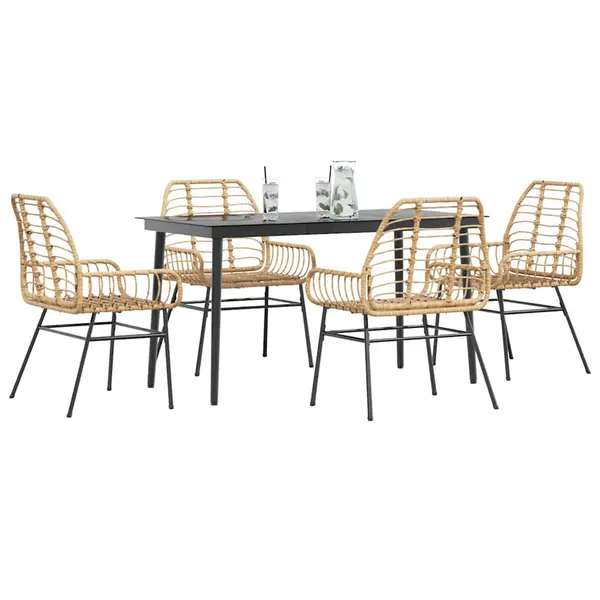 Gossi set de sufragerie de gradina 5 piese sticla maro din poli ratan