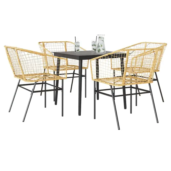 Gossi set de sufragerie de gradina 5 piese sticla maro din poli ratan