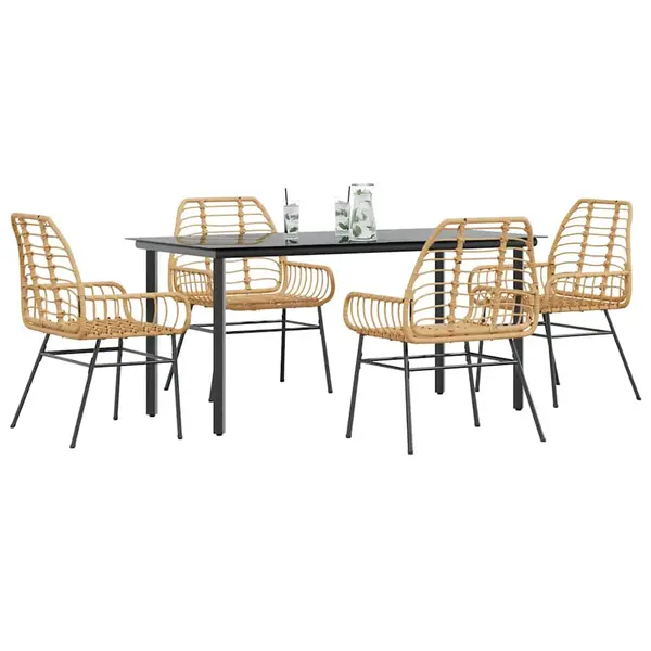 Gossi set de sufragerie de gradina 5 piese sticla maro din poli ratan