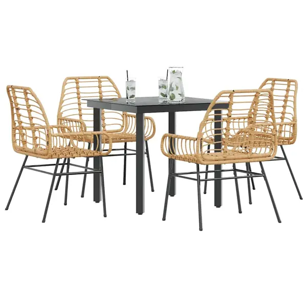 Gossi set de sufragerie de gradina 5 piese sticla maro din poli ratan