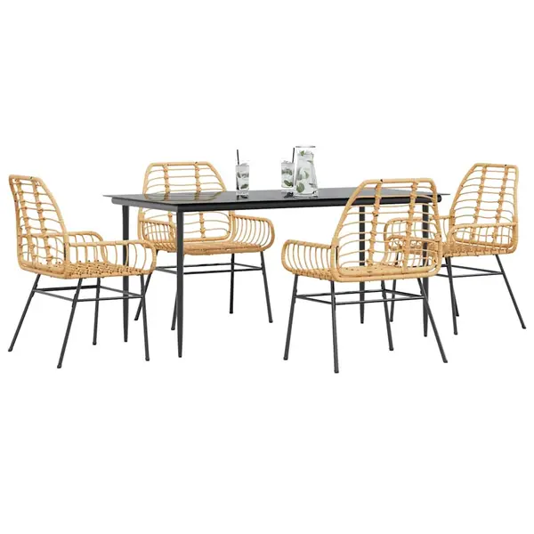 Gossi set de sufragerie de gradina 5 piese sticla maro din poli ratan