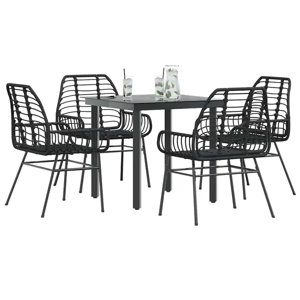 Gossi set de sufragerie de gradina 5 piese sticla neagra polirattan