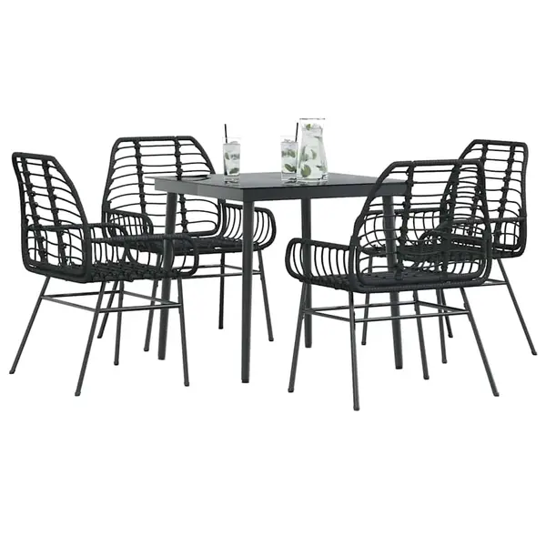 Gossi set de sufragerie de gradina 5 piese sticla neagra polirattan