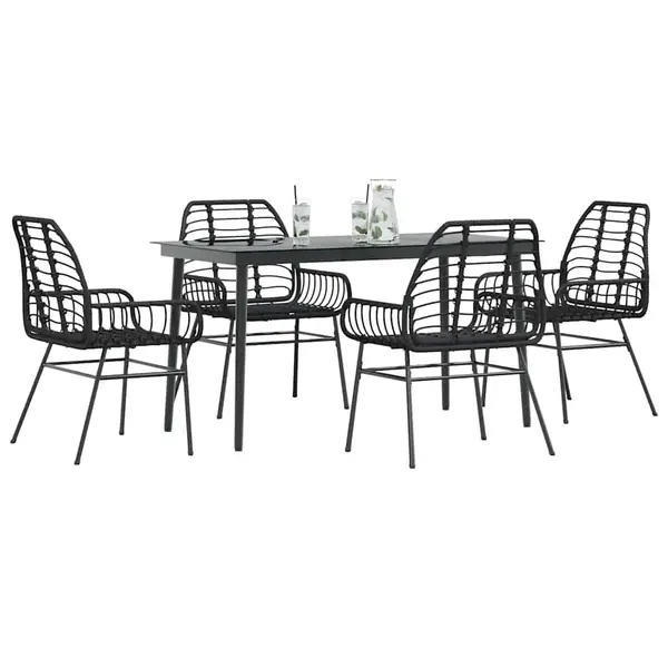 Gossi set de sufragerie de gradina 5 piese sticla neagra polirattan