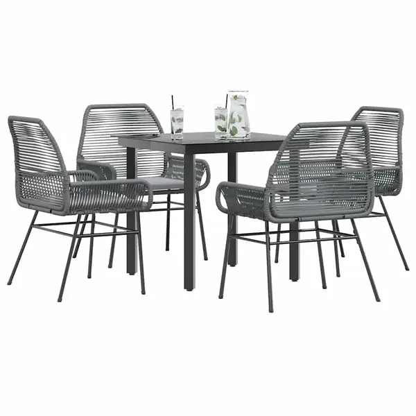 Gossi set de sufragerie de gradina 5 piese sticla poliratan gri