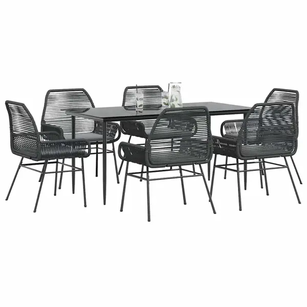 Gossi set de sufragerie de gradina 7 piese neagra sticla polirattan