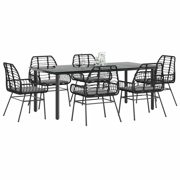 Gossi set de sufragerie de gradina 7 piese neagra sticla polirattan