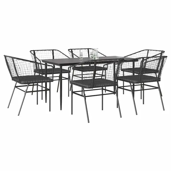 Gossi set de sufragerie de gradina 7 piese neagra sticla polirattan