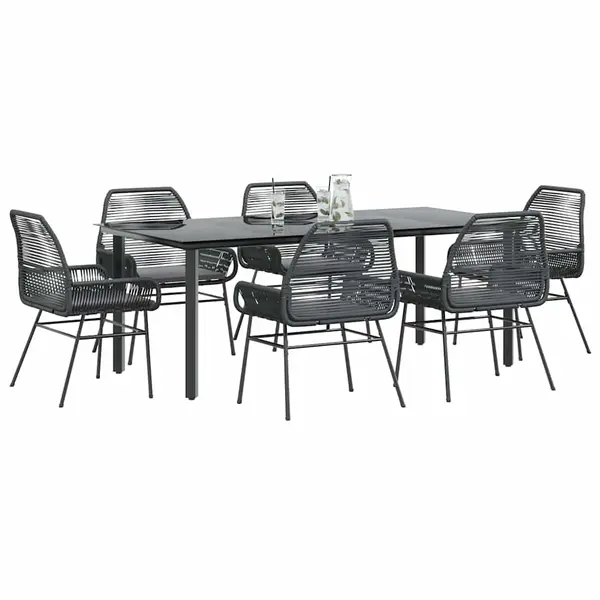 Gossi set de sufragerie de gradina 7 piese neagra sticla polirattan