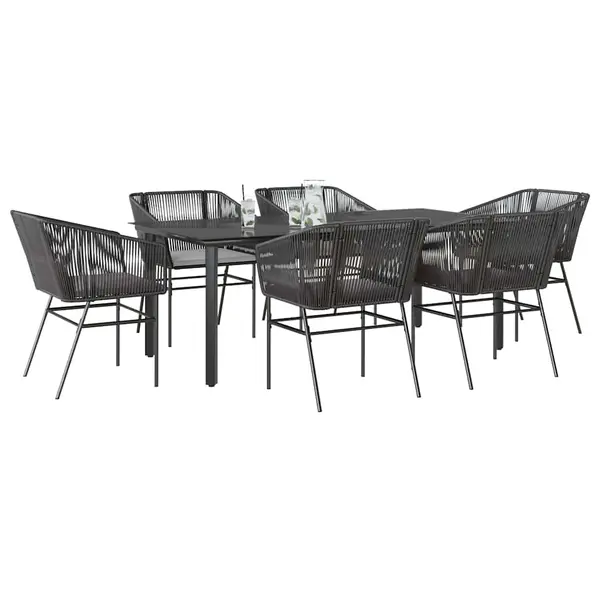 Gossi set de sufragerie de gradina 7 piese neagra sticla polirattan