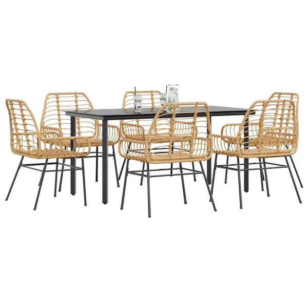 Gossi set de sufragerie de gradina 7 piese sticla maro din poli ratan