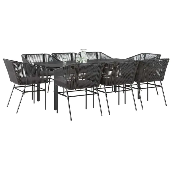 Gossi set de sufragerie de gradina 9 piese neagra sticla polirattan