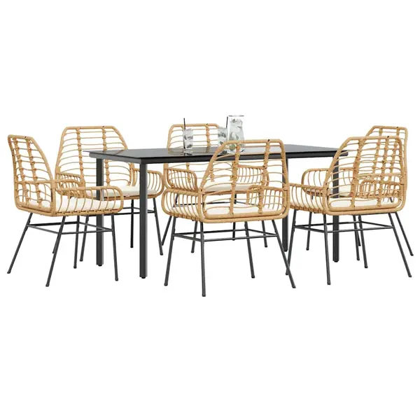 Gossi set de sufragerie de gradina de 7 piese sticla poliratan maro