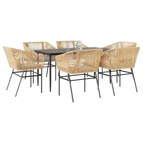 Gossi set de sufragerie de gradina de 7 piese sticla poliratan maro