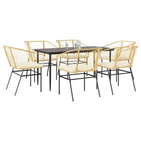 Gossi set de sufragerie de gradina de 7 piese sticla poliratan maro