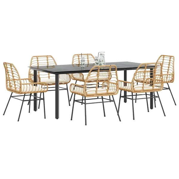 Gossi set de sufragerie de gradina de 7 piese sticla poliratan maro
