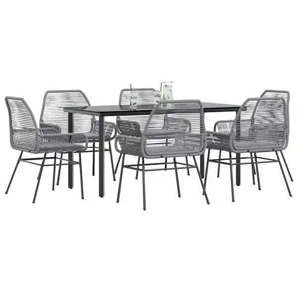 Gossi set de sufragerie de gradina de 7 piese sticla poliratan gri