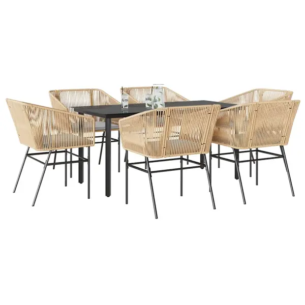 Gossi set de sufragerie de gradina de 7 piese sticla poliratan maro