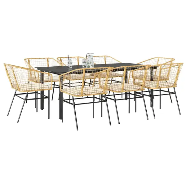 Gossi set de sufragerie de gradina de 9 piese sticla poliratan maro