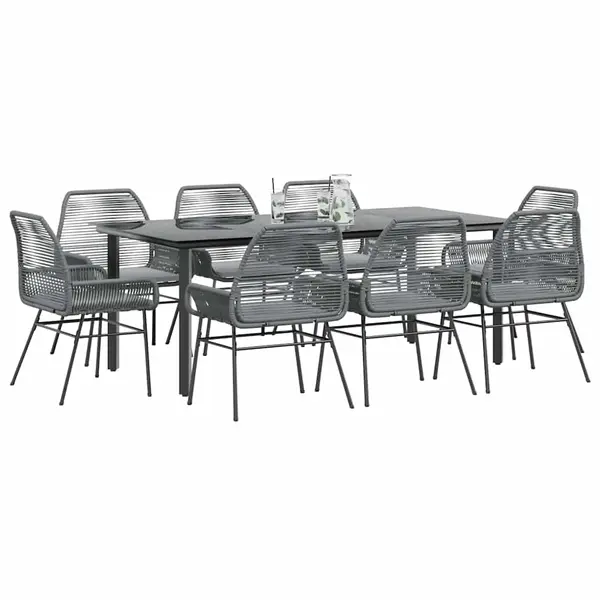 Gossi set de sufragerie de gradina de 9 piese sticla poliratan gri
