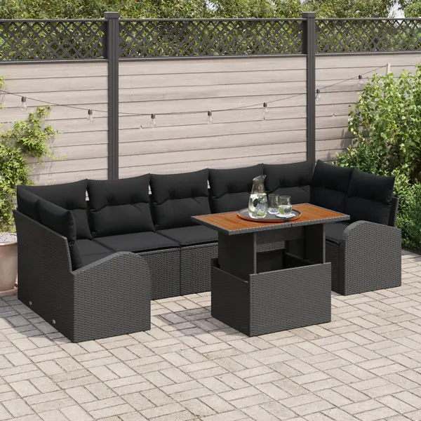 Gossi set dining 8 piese perne negru poliratan acacia