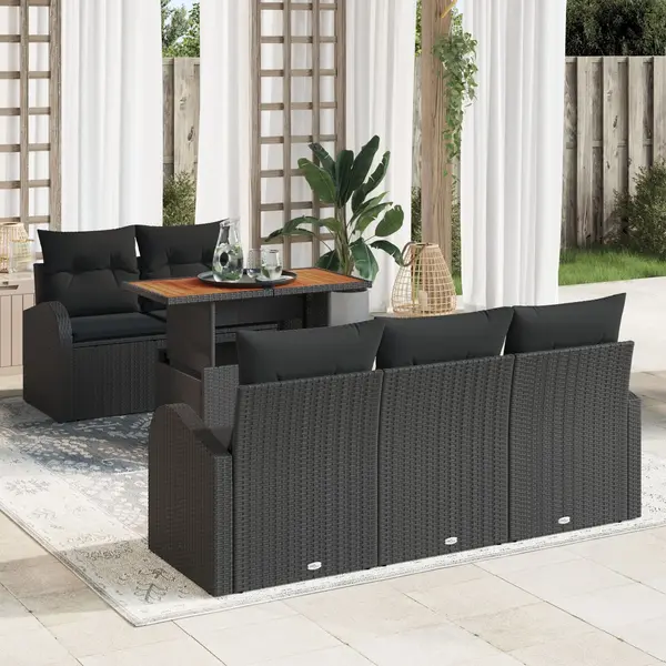 Gossi set dining gradina 6 piese cu perne negru ratan poli acacia