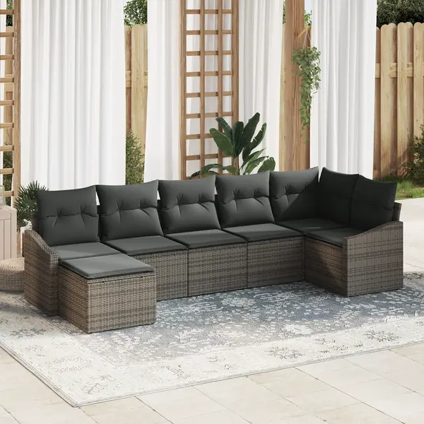 Gossi set dining gradina cu perne gri din ratan pe