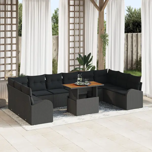 Gossi set dining gradina cu perne negru poliratan acacia