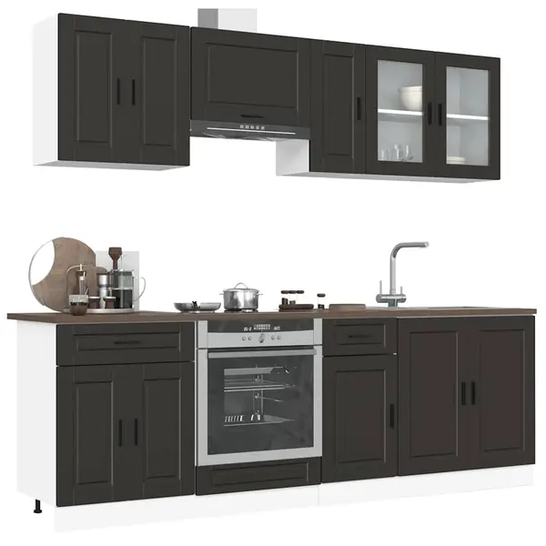 Gossi set dulap de bucatarie 8 piese „kalmar” lemn negru prelucrat