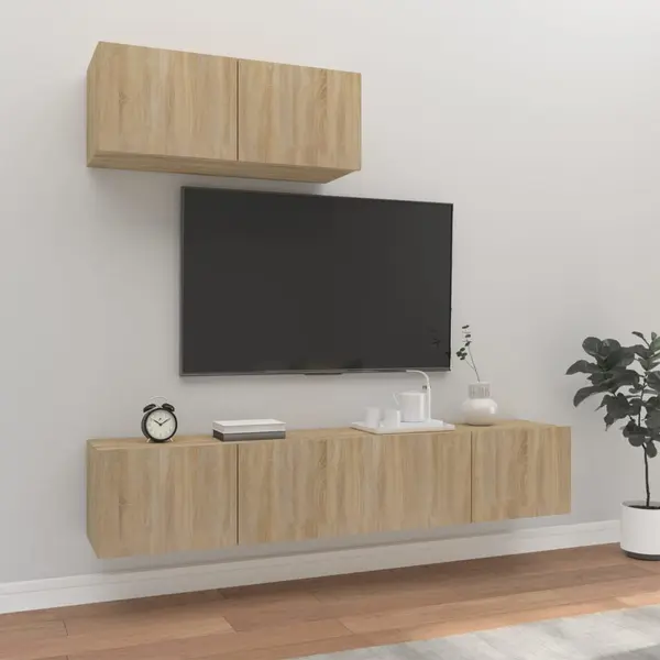 Gossi set dulap tv, 3 piese, stejar sonoma, lemn prelucrat