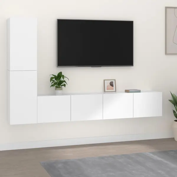 Gossi set dulap tv, 4 piese, alb, lemn prelucrat